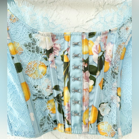Victoria Secret DREAM ANGELS Unlined Lace-Up Corset Top Lemon Print XS - Picture 5 of 10